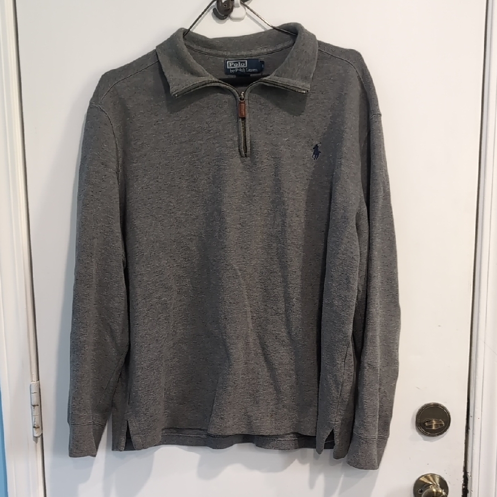 Ralph Lauren Heather Gray Quarter-Zip Ribbed Cotton Sweater Size XL